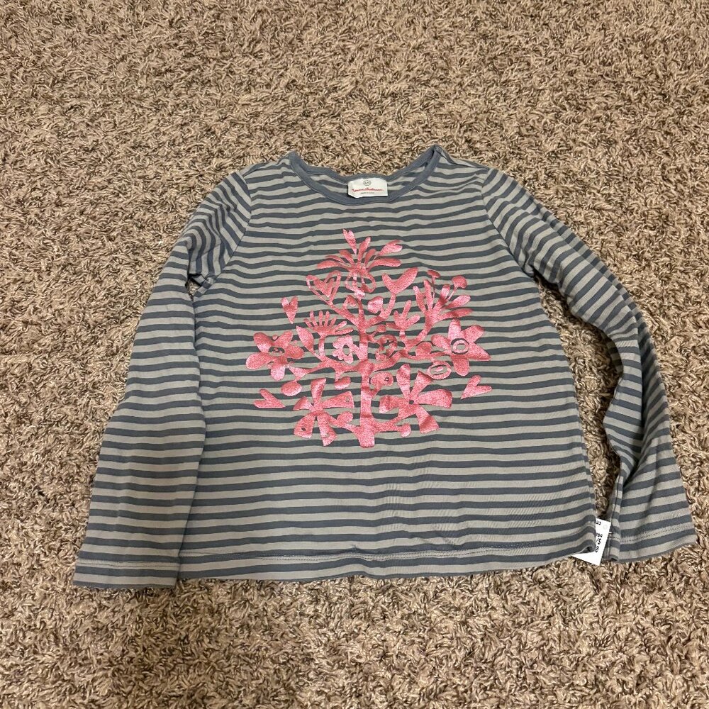 Hanna Andersson Stripe Metallic Tee 6-7 120 CM Antwerp Grey/Sidewalk Floral